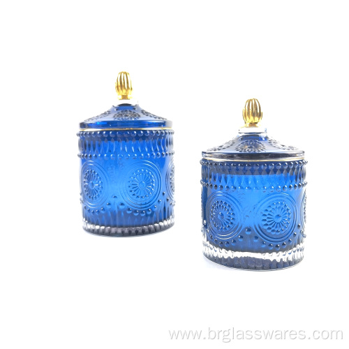 2021 hot sale sprayed colorful glass candle jar with lid rim/knob